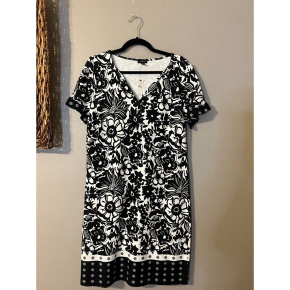 Talbots Dress Black White M Medium 100% Cotton Washable Shift NEW NWT Pullover - Picture 8 of 12